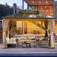 thumbnail image 2 of 10'x12' Hardtop Gazebo, Permanent Outdoor Gazebo with Polycarbonate Double Roof, Aluminum Gazebo Pavilion with Curtain and Net for Garden, Patio, Lawns, Deck, Backyard(Wood-Looking) 00022, 2 of 8