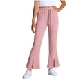 thumbnail image 2 of Tween Girls Flare Leggings Ribbed Knit Elastic Waist Drawstring Yoga Pants for School Daily Wear Trousers, 2T-10Y, 2 of 8