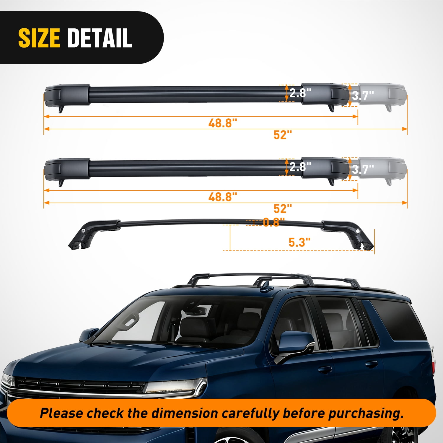 Roof Rack Cross Bars Compatible with Chevrolet Tahoe Suburban GMC Yukon Cadillac Escalade 2021 22 23 2024, Adjustable Aluminum Car Crossbars for Cargo Carrier Luggage Box Kayak Tent Snowboard