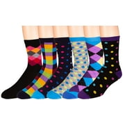 Men's Pattern Dress Funky Fun Colorful Socks 6 Assorted Patterns Size 10-13 (6 Pairs)