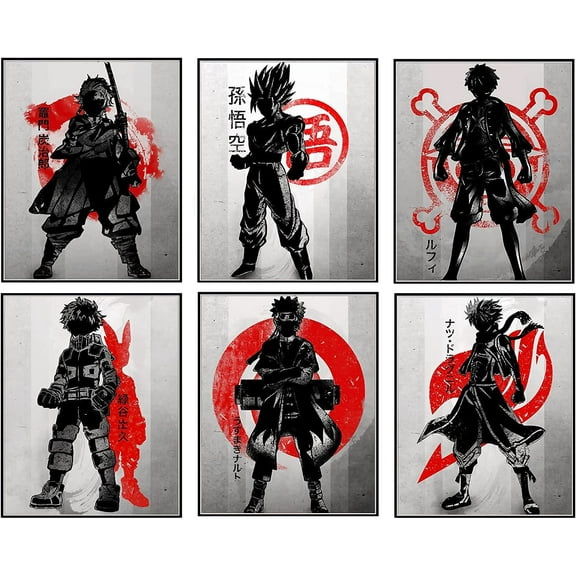 Anime Canvas Poster Pack Teens Posters Bedroom Art - Room Decor Give Boy Gifts Canvas Wall Paintings HD Picture prints Set of 6 Unframed 8X10in