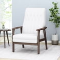 thumbnail image 3 of Mid-century Modern Chair In Gleaming White Faux Leather, Upholstered Appeal, Built With Resilient Rubberwood For Living Room Leather Tufting And Framework Area, 3 of 5