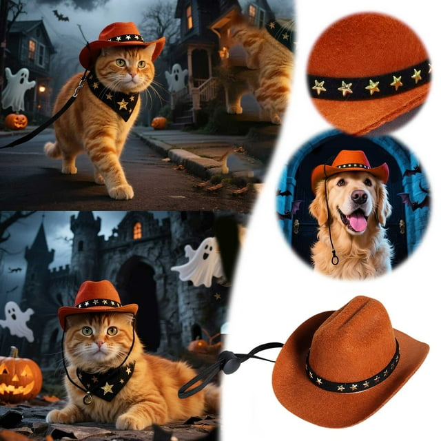 Stylish Denim Cat Hat with Star Print Comfortable Polyester Pet Accessory for Indoor Outdoor Use Small Feline Fashion