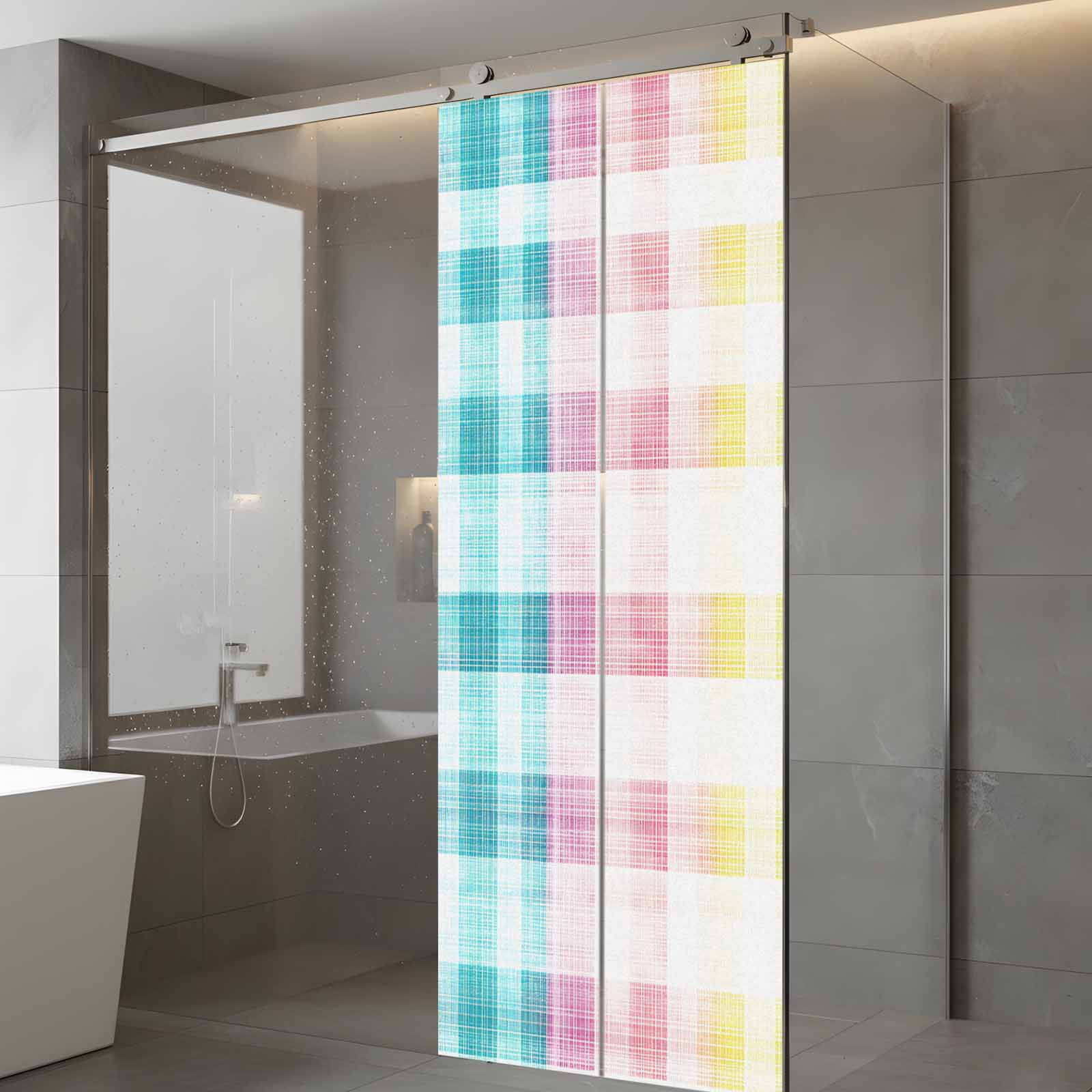 Happy Easter Window Privacy Film, Watercolor Gradient Pink Blue Yellow Buffalo Plaid Frosted Glass Window Clings Static Cling UV Heat Blocking Reusable Door Sticker for Bathroom 23.6 x 59 Inch