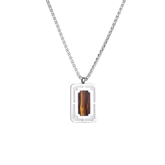 Iron Saints Men Tiger Eye Bead Pendant Necklace, Stainless Steel, Natural Gems Men Jewelry