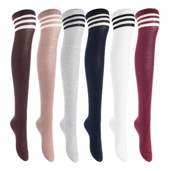 Lian LifeStyle Women's 6 Pairs Adorable Comfortable Soft Thigh High Over Knee High Cotton Socks, Size 6-9, JMYP1022 Coffee, Khaki, LightGrey, Navy, White, Wine