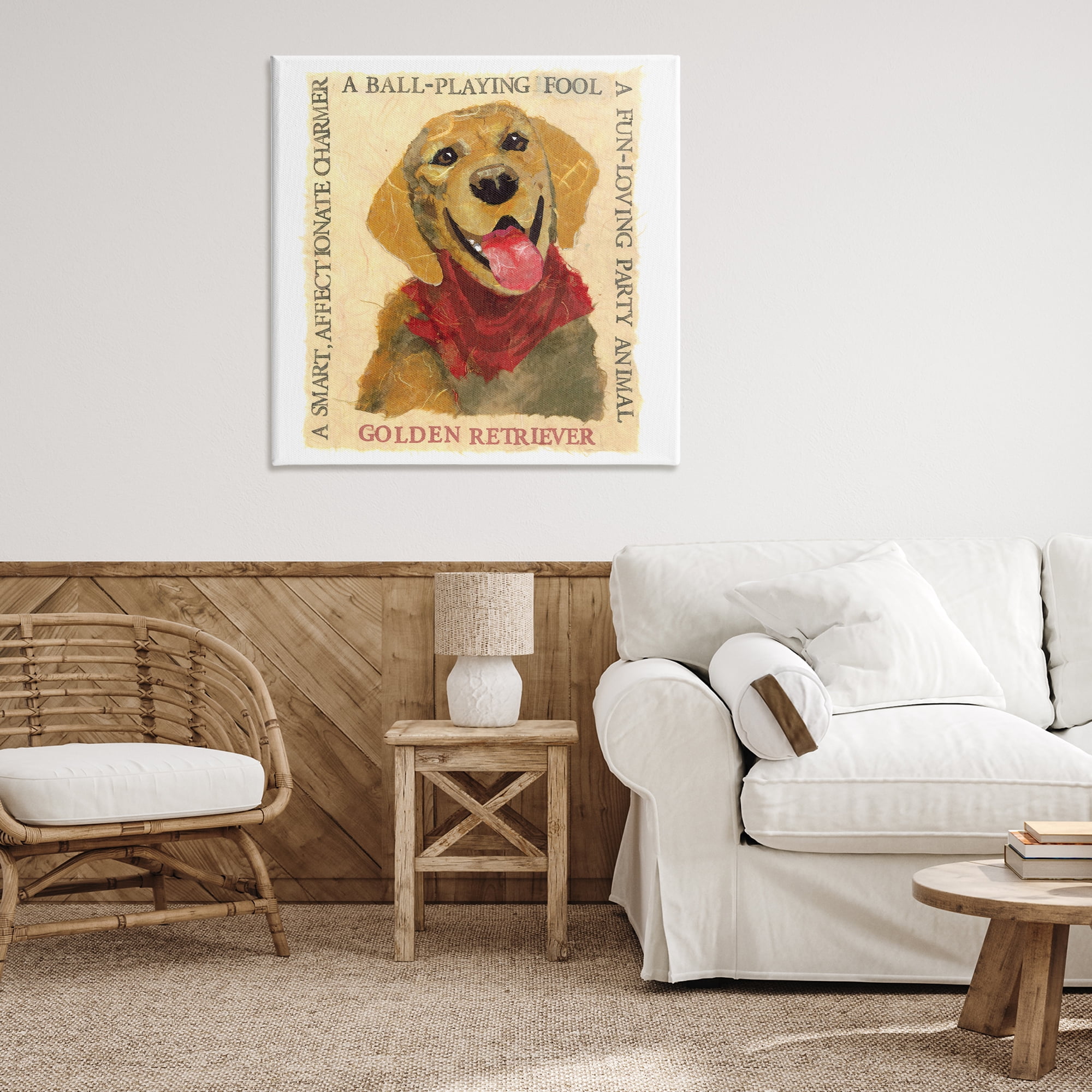 Stupell Industries Fun Golden Retriever Phrases Animals Painting Wrapped Canvas Art Print Wall Art, 36 x 36