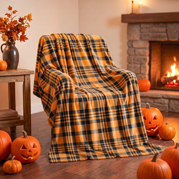ICEANT 50x60 inch Halloween Fleece Throw Blanket for Home Decor: Black and Orange Chessboard Pattern Design on Luxurious Plush Fabric, Perfect for Snuggling on Sofa, Chair or Bed