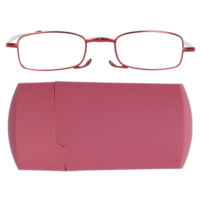 Gafas de lectura plegables para personas mayores, de acero inoxidable, con bloqueo de luz azul, para presbicia (+150 rojo cuadrado)