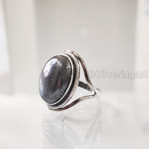 Natural Hematite Ring, Woman's Magnetic Hematite Ring, Birthstone, Designer Band, 925 Sterling Silver, Womens Ring, Christmas, Thanksgiving, Handmade, Statement Jewelry, Natural Gemstone Ring