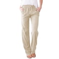 thumbnail image 1 of Pantalones anchos casuales sueltos con cordón de lino y algodón de color sólido para mujer de primavera y verano, 1 of 6