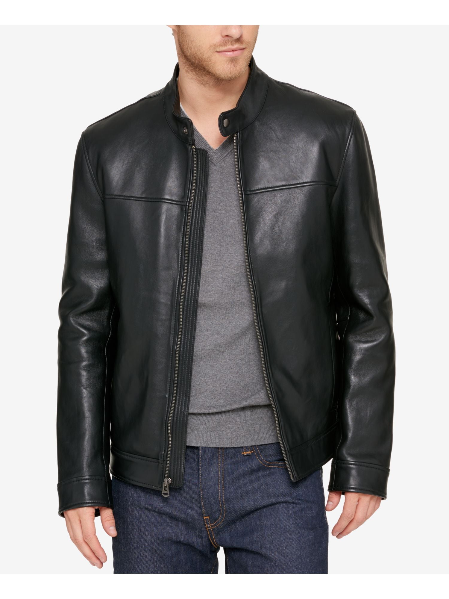 Cole Haan Men's Smooth Lamb Leather Jacket With Convertible Collar