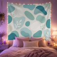thumbnail image 2 of Teal Amoeba Shapes Floating Among Dots and Leaf Sprigs, Calming Abstract for Art Lovers, Organic Wall Art, Housewarming Gift, Tapestry Wall Hanging for Bedroom and Studio, 2 of 7