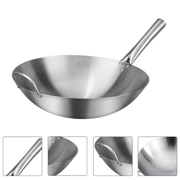 KAKOWELY 1Pcs Wok with Handle Stainless Steel Non-Stick and for Gas and Electric Stoves