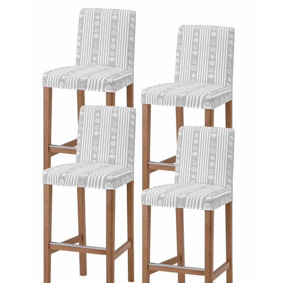 Grey Striped Coastal Bar Stool Covers Set of 4, Nautical Beach Starfish Shell Stretch Washable Bar Chair Covers with Backs, Removable Pub Counter Height Chair Cover for Kitchen Dining Room Cafe