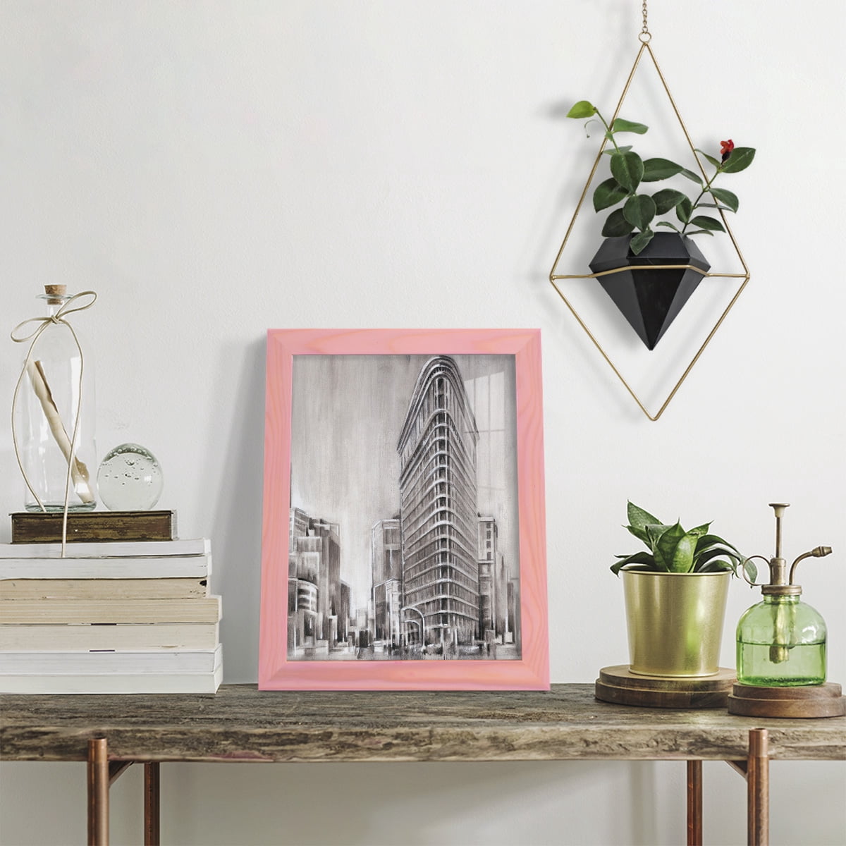 Art Deco Cityscape II -Framed Print w/glass-Sunset Pink