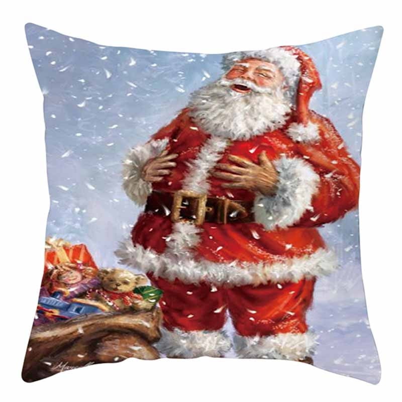 Father Christmas Print Cotton Linen Cushion Cover Pillow Case Sofa Home Decor 