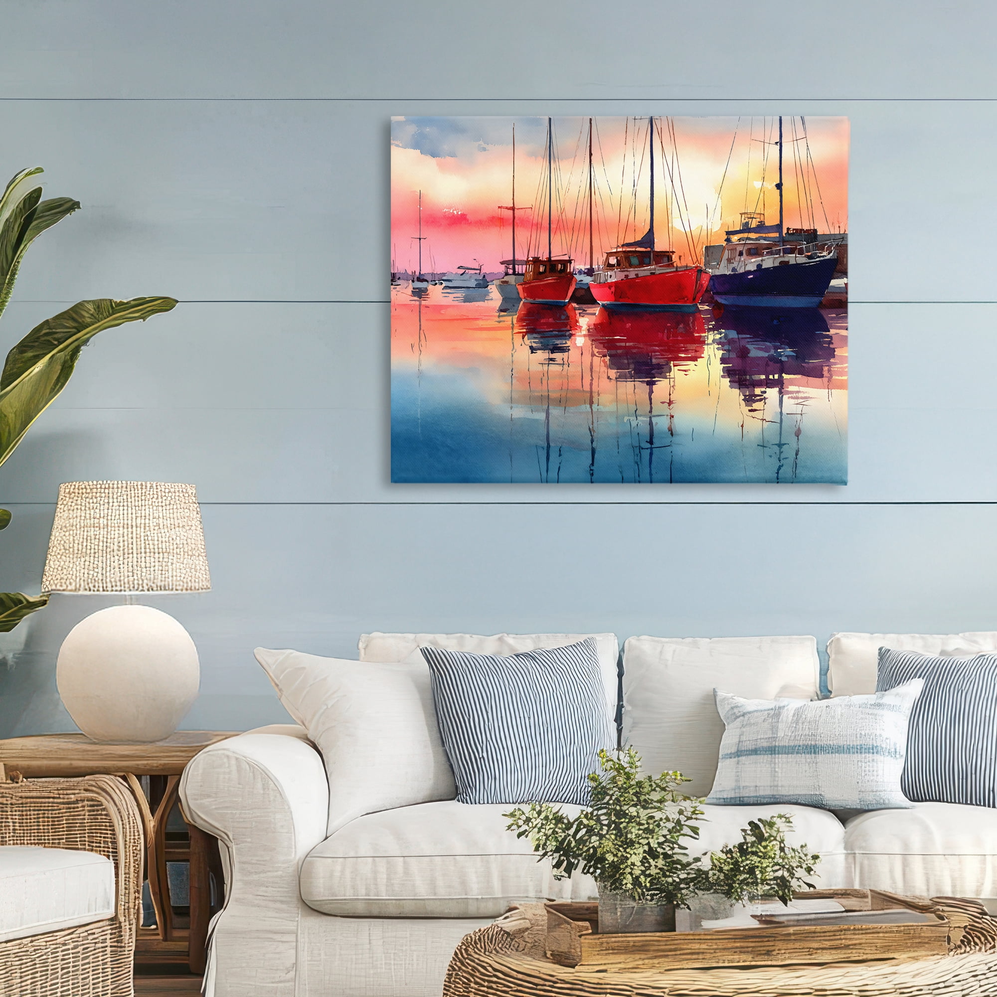 Stupell Industries Red & Blue Boats at Sunset Canvas Wall Art, design by Franklyn Gregory