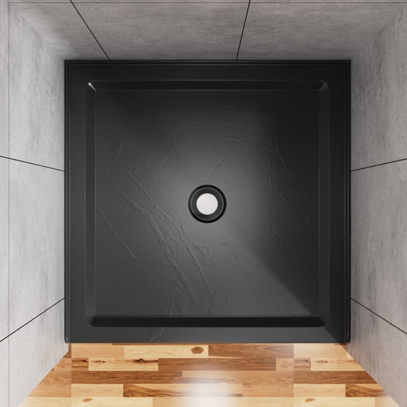 36"x36" Shower Base, Center Drain, Black, Non-Slip, Double Threshold, Acrylic