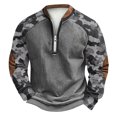 thumbnail image 2 of Men's Fall Winter Polo Half Zip Sweatshirt, Light Printed Camouflage Pullover for Casual Style, Daily Errands and Seasonal Layering,Light Gray,XL, 2 of 4