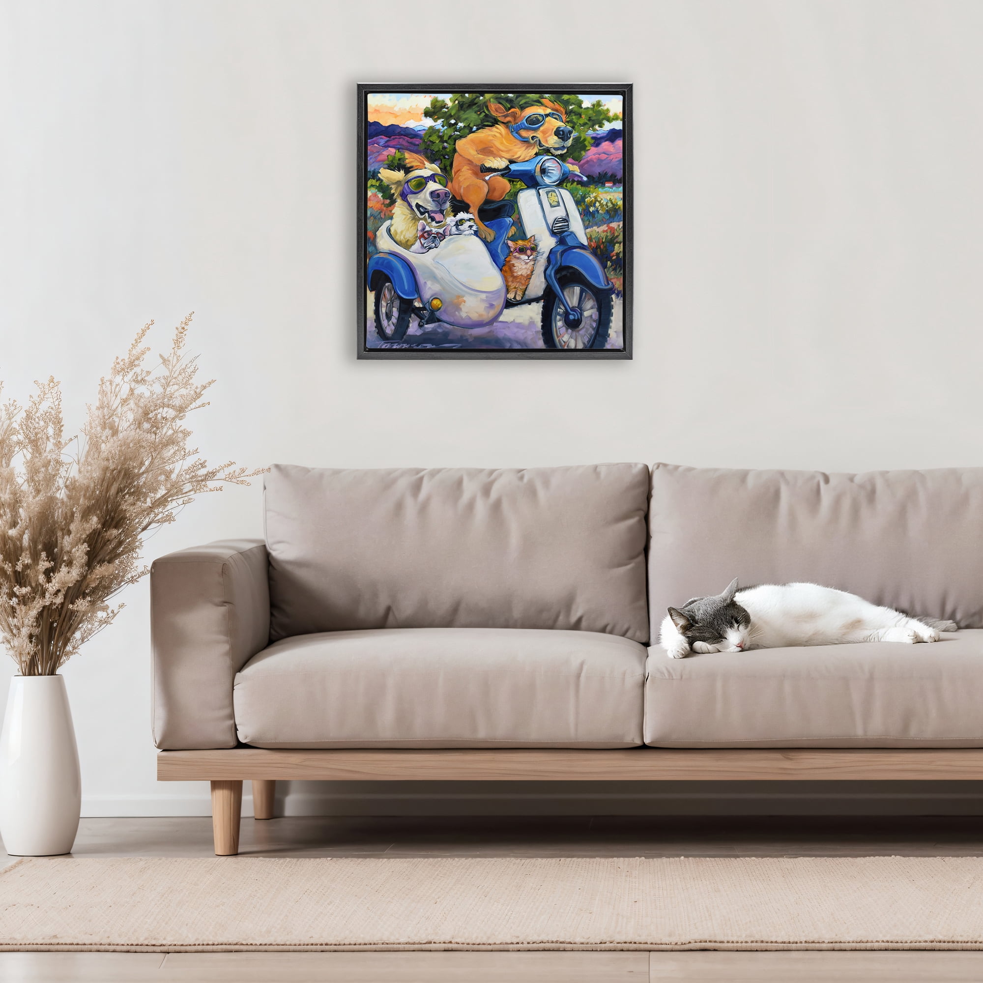 Stupell Industries All Doggled Up Sidecar Black Framed Floater Canvas Wall Art, design by CR Townsend