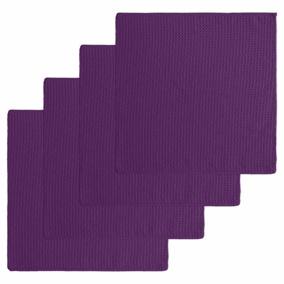 Pure Dark Purple Dish Towels Set, Waffle Weave Kitchen Towels 4 Pieces, Simple Solid Color Microfiber Hair Face Bath Tea Towel Absorbent Quick Drying Cleaning Dish Cloths, 12"x12"