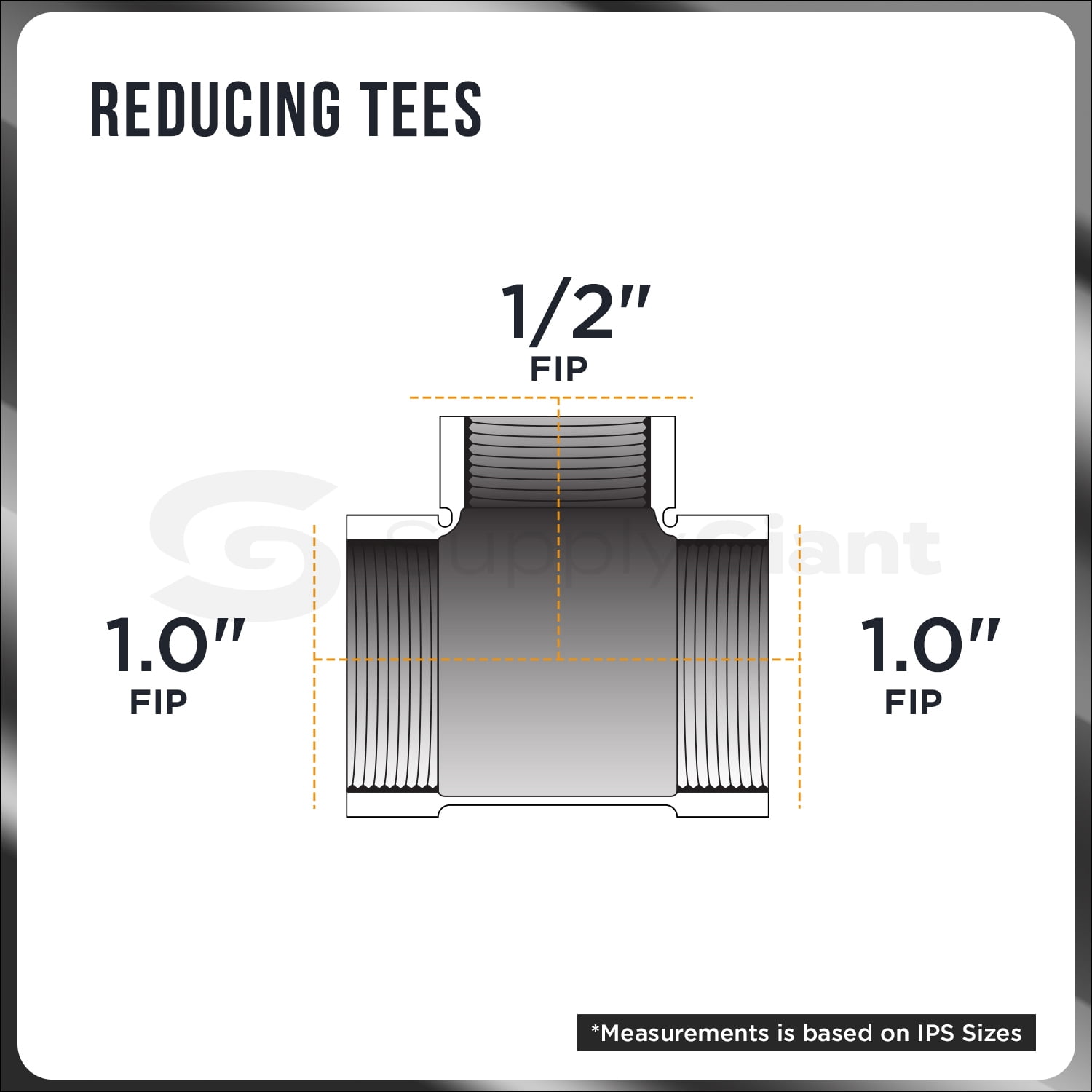 Supply Giant 1" x 1" x 1/2" BLack Pipe Fitting Reducing Tee Cast Iron