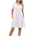 thumbnail image 2 of Robes Femmes DYTTDG Robe pour Femme Col Rond Plissée Manches Courtes Robe Trapèze Mini Économies jusqu'à 30 % de Rabais Blanc,2TG, 2 of 9