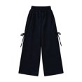 thumbnail image 6 of Pandaie Girls Bow Tie Wide Leg Sweat Pants Elastic High Waist Loose Fit Soft Fabric for Daily Casual Outfits Black,5-6 Years, 6 of 7