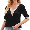 thumbnail image 2 of Fiudx Ofertas Flash Del Día Solo En Línea Top de Manga Media de Satén de Encaje Liso con Cuello En V a La Moda para Mujer, 2 of 6