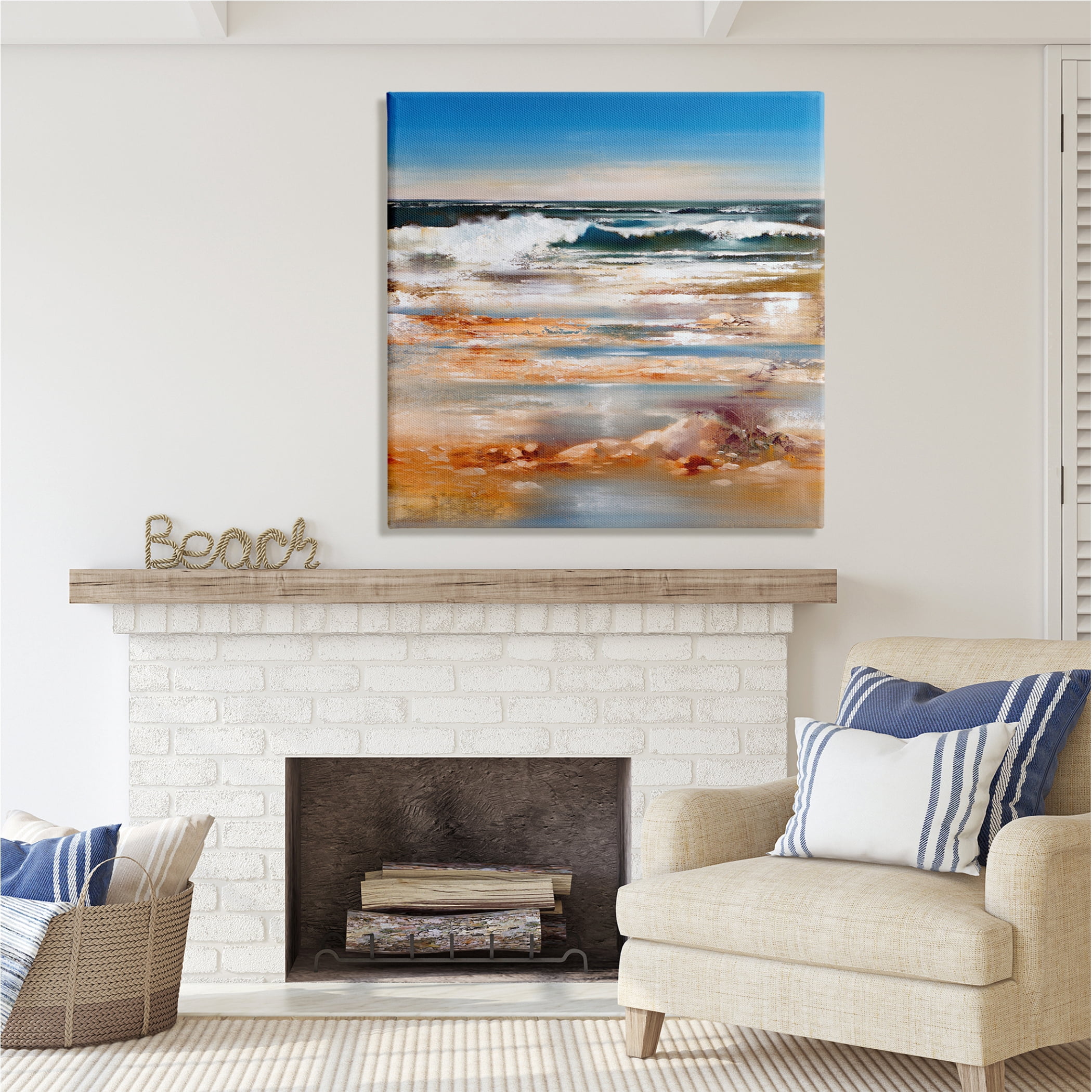 Stupell Industries Rolling Waves Abstract Shore Abstract Painting Gallery Wrapped Canvas Print Wall Art, 36 x 36