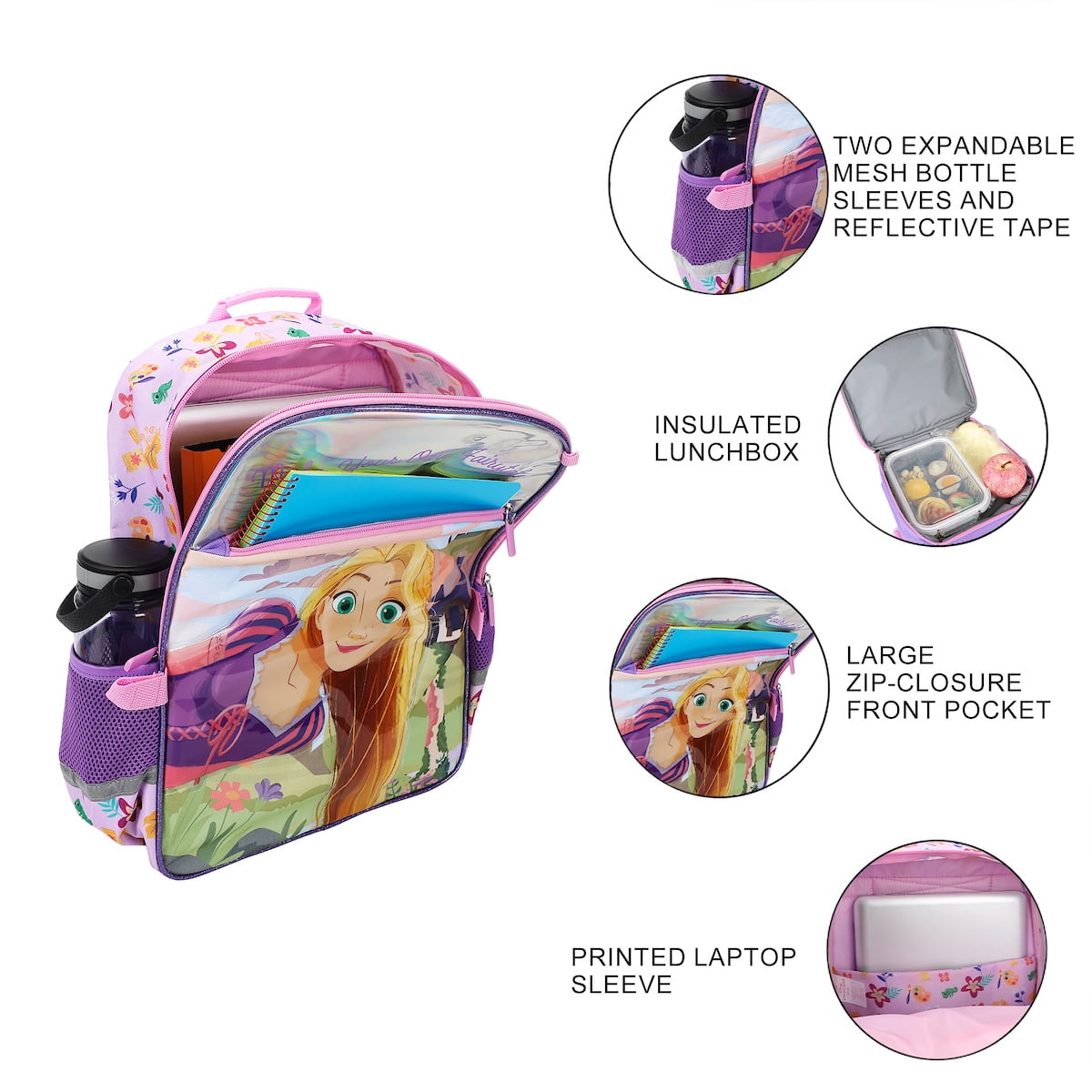 Disney's Tangled Rapunzel 5-Piece 16" Youth Backpack And Lunch Set For School & Travel