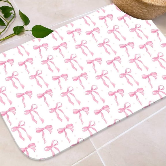 Kugisaki Valentine's Decoration Indoor Valentine's Day Welcome Doormat Valentine's Day Rug Outdoor Pink Bows Mat for Front Door Porch Entryway, 23.6x15.7in