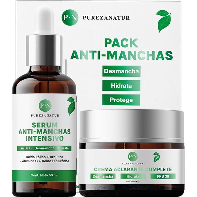 Pack Antimanchas Serum despigmentante y antimanchas intensivo + Crema aclarante | Paquete completo de serum para el cuidado de la piel, hidratación y rejuvenecimiento (Pack Antimanchas)