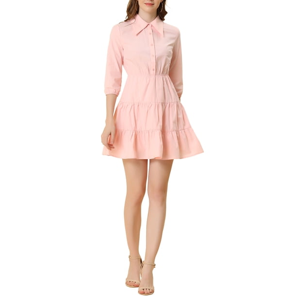 INSPIRE CHIC Ropa de Mujer para Trabajar Vestido Casual Elegante de Manga 3/4 Rosa Claro M