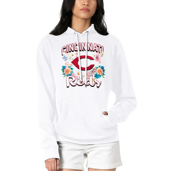 Women's G-III 4Her by Carl Banks White Cincinnati Reds Flowers Graphic Pullover Hoodie