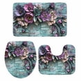 thumbnail image 2 of Purple Pink Flowers Bathroom Rugs Set Vintage Teal Mottled Wood Plant Non Slip Absorbent Soft Bath Mats 3 Piece Set with Bathroom Rug, U-Shaped Floor Mat, Toilet Seat Cover Small Size, 2 of 9