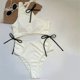 thumbnail image 2 of Gibobby Bañador de Bikini Traje de baño de cuerpo dividido para mujer con cintura abierta y cordones ajustados(Beige,G), 2 of 5