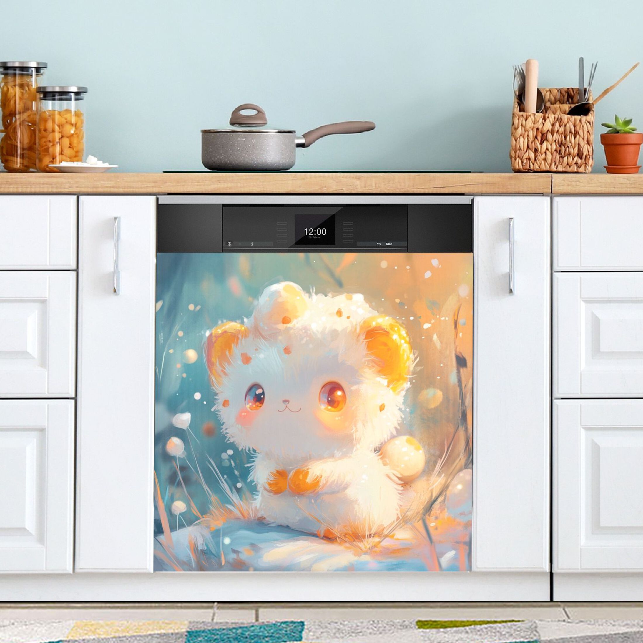 Dishwasher Magnetic Sticker 23x26 Inch Refrigerator Magnetic Sticker Washing Machine Magnetic Sticker Kitchen Panel Magnetic Sticker Home Decor Lovely Cartoon Orange Cat