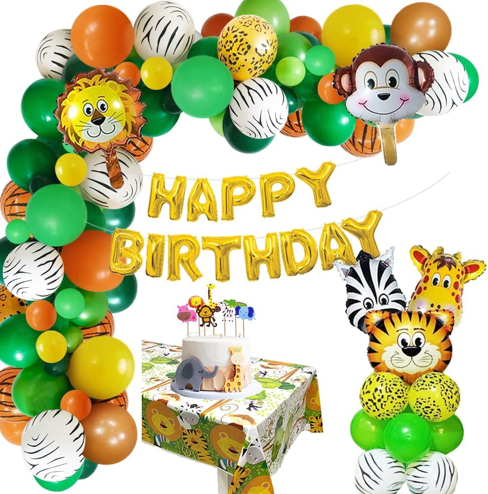 AOWEE Safari Birthday Decorations Boy, Jungle Theme Party Supplies Balloon Arch Garland, Forest Animal Balloon Lion Tiger Monkey Giraffe Zebra Balloon Wild One for Kid Birthday Baby Shower