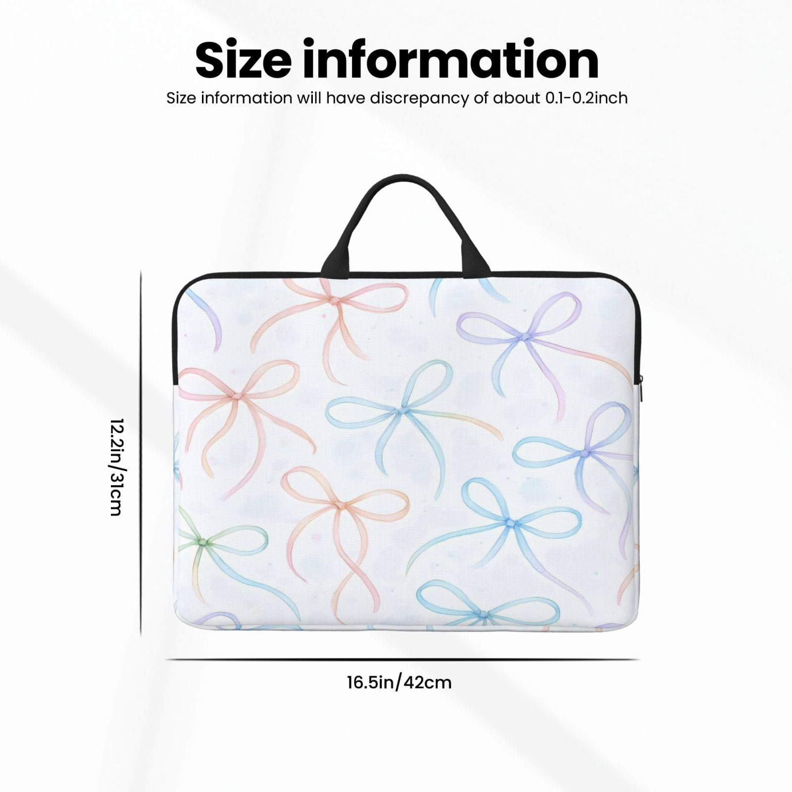 Laptop Sleeve Bag For Women Men 14inch Waterproof Durable Protective Computer Carrying Cover Handle Laptop Case Bag Watercolor Thin Rainbow Ribbon Bow Pattern