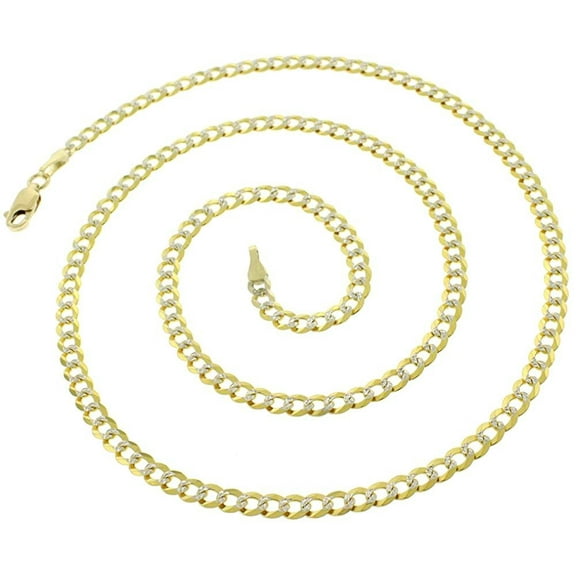14K Yellow Gold 3.5mm Solid Cuban Diamond Cut Chain, FREE Microfiber Cloth, Curb Pave Link Mens Womens Necklace, Giorgio Bergamo