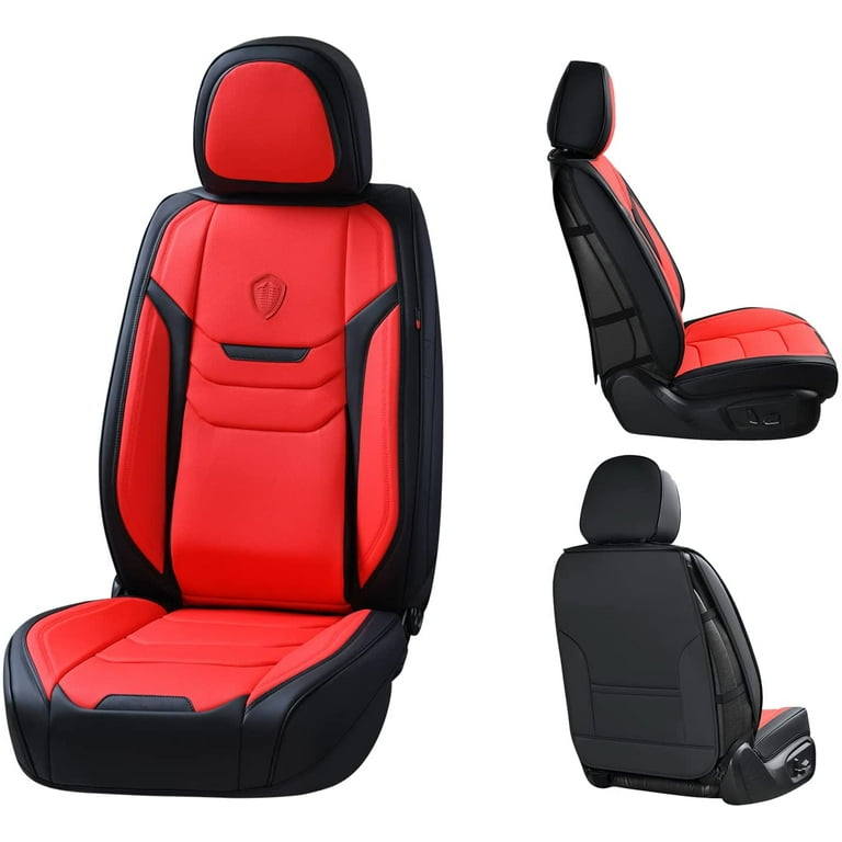 Coverado Red Seat Covers Set for Driving, 5 SEATS Full Set Faux Leather Front Back Car Seat Covers Waterproof with Lumbar Support, Auto Cushions