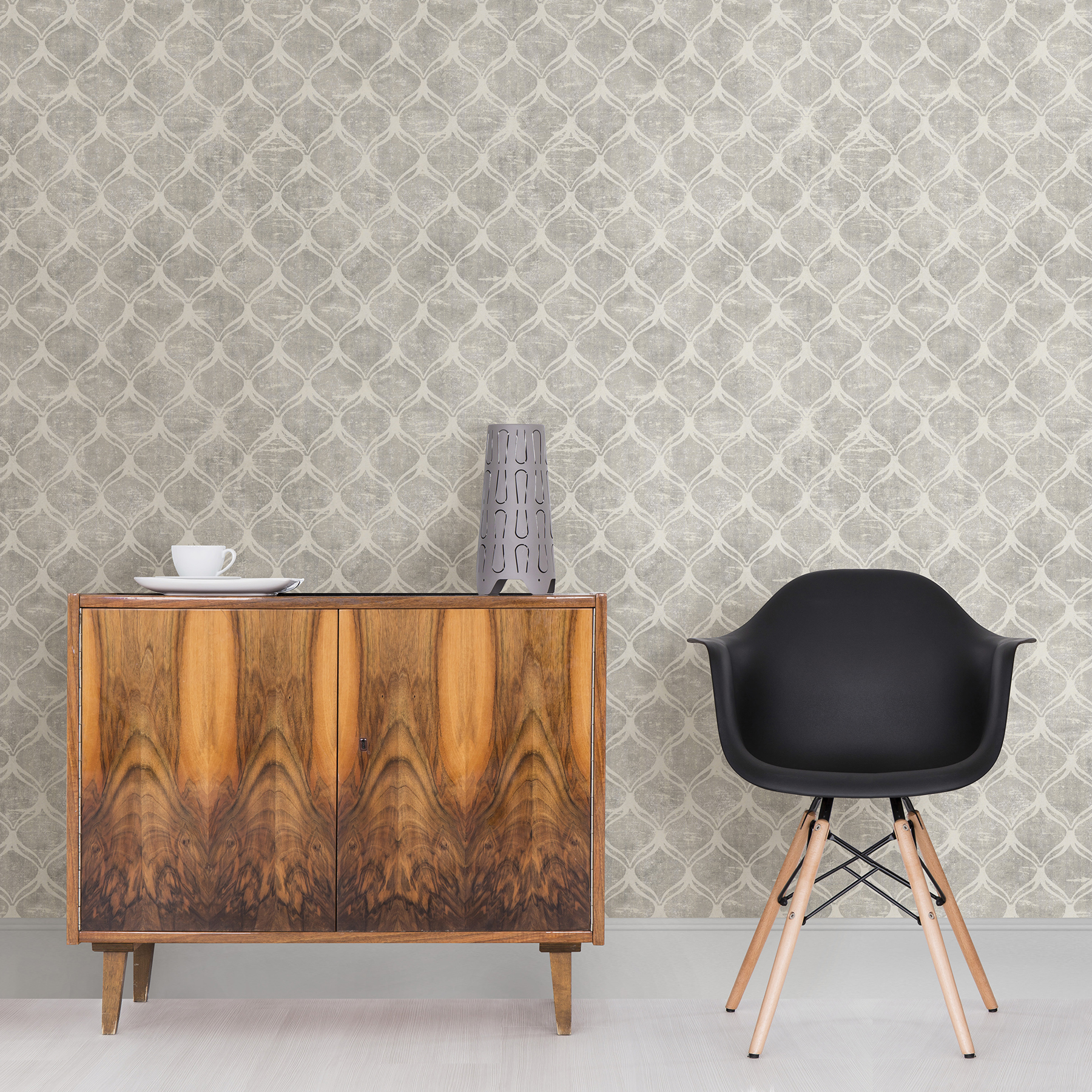 Chesapeake Bowery Silver Ogee Wallpaper