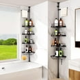 thumbnail image 7 of Corner Shower Caddy Tension Pole: Adjustable Stainless Steel Shower Organizer 4 Tier Shelf for Bathroom Bathtub Shampoo - Floor Standing Rack Bath Storage Holder with Rust Proof Rods - Black, 7 of 7