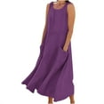 thumbnail image 2 of EQWLJWE Économies d'Été! Robes d'Été pour Femmes 2024 Décontractées Tendance, Robes pour Femmes Grande Taille en Liquidation, Robe Longue Sans Manches en Coton et Lin Col Rond Couleur Unie avec Poche, 2 of 5