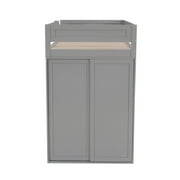Euroco Wood Twin Size Loft Bed with Desk and Wardrobe, Gray