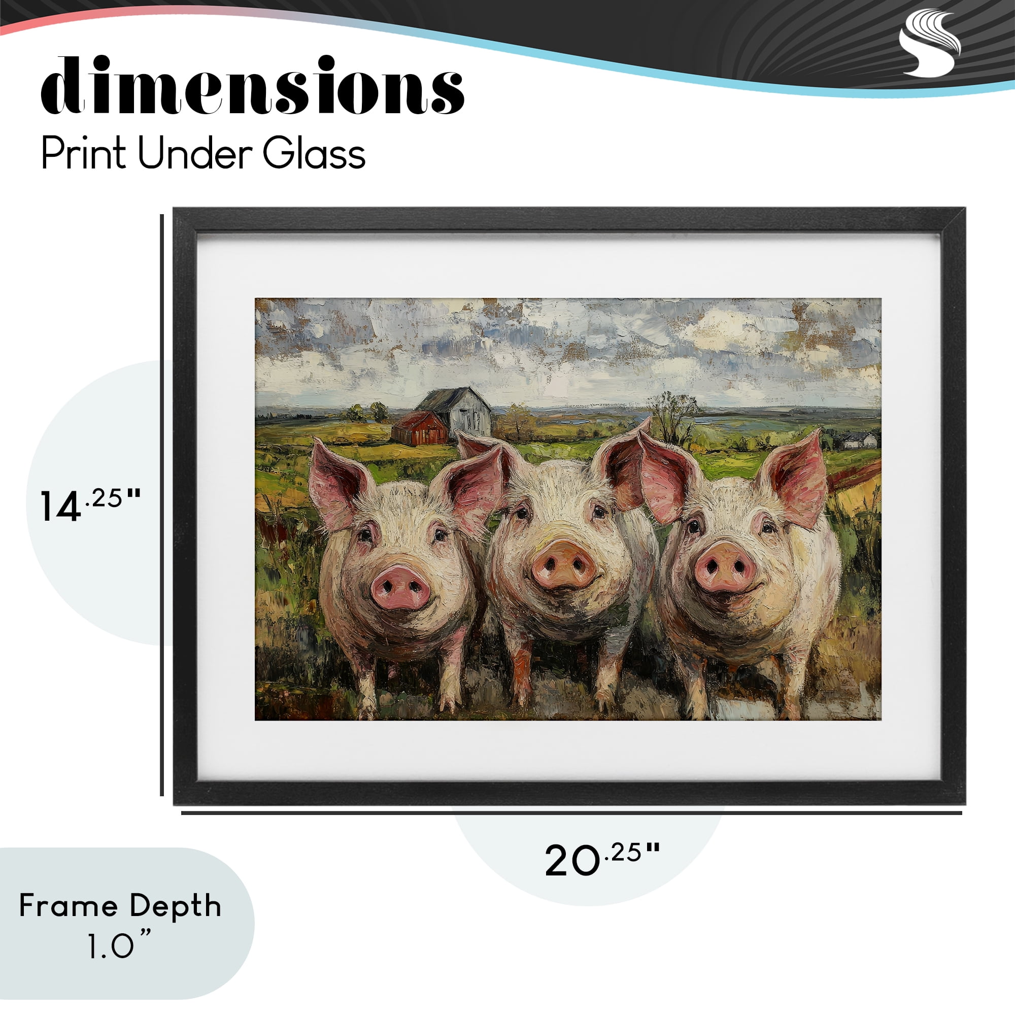 Stupell Industries Classic Barnyard Pigs in Countryside Black Framed Print Under Glass, design by Petal Prints Design