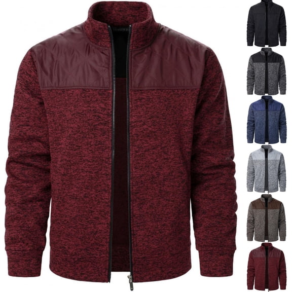 Admvng Sweatshirts for Men Fall Splicing Knit Shirt Zipper Top Solid Color Pockets Cardigan Jacket, Size S-3XL