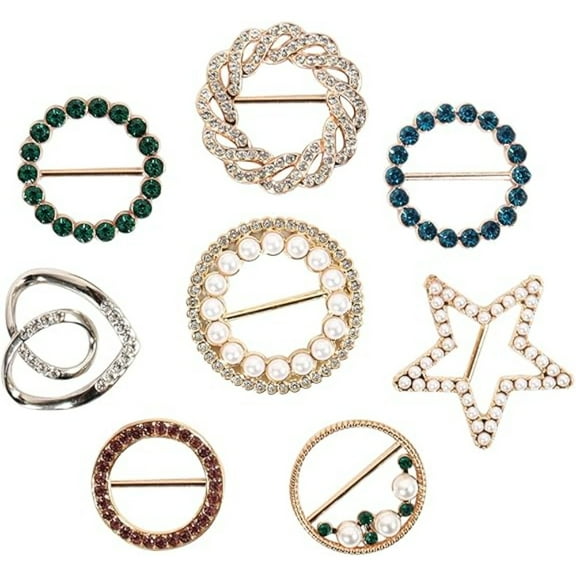 8 PCS Handmade T-Shirt Clips, Sparkling Rhinestone & Pearl Round Buckle, Vintage Knotted Design Cloth Pin for Blouse Scarf, Perfect Gift for Ladies